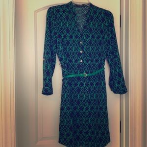 New blouse shirt dress navy and green print
